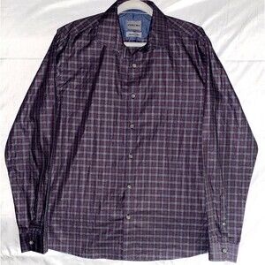 Stitch Note Men’s Large Egyptian Cotton Check Button Up Red/Blue/Purple